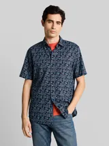 TOM TAILOR Herren Regular Fit Kurzarmhemd mit Leinenanteil, blau, Palmenprint – Bild 4