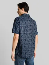 TOM TAILOR Herren Regular Fit Kurzarmhemd mit Leinenanteil, blau, Palmenprint – Bild 5