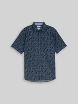 TOM TAILOR Herren Regular Fit Kurzarmhemd mit Leinenanteil, blau, Palmenprint – Bild 3