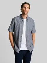 TOM TAILOR Herren Regular Fit Kurzarmhemd mit Leinenanteil, blau, Gemustert – Bild 4