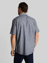 TOM TAILOR Herren Regular Fit Kurzarmhemd mit Leinenanteil, blau, Gemustert – Bild 5