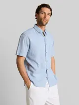 TOM TAILOR Herren Regular Fit Kurzarmhemd mit Leinenanteil, blau, Kariert – Bild 4