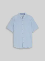 TOM TAILOR Herren Regular Fit Kurzarmhemd mit Leinenanteil, blau, Kariert – Bild 3