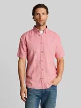 TOM TAILOR Herren Regular Fit Kurzarmhemd mit Leinenanteil, orange, Kariert – Bild 4