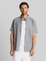 TOM TAILOR Herren Regular Fit Kurzarmhemd mit Leinenanteil, blau, Gestreift – Bild 4