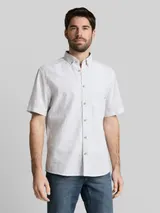 TOM TAILOR Herren Regular Fit Kurzarmhemd mit Leinenanteil, weiß, Gestreift – Bild 4
