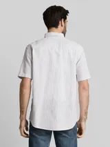 TOM TAILOR Herren Regular Fit Kurzarmhemd mit Leinenanteil, weiß, Gestreift – Bild 5
