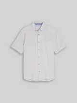 TOM TAILOR Herren Regular Fit Kurzarmhemd mit Leinenanteil, weiß, Gestreift – Bild 3