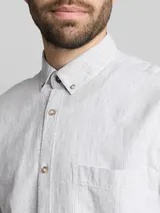 TOM TAILOR Herren Regular Fit Kurzarmhemd mit Leinenanteil, weiß, Gestreift – Bild 6