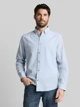 TOM TAILOR Herren Regular Fit Hemd mit Leinenanteil, blau, Gestreift – Bild 4