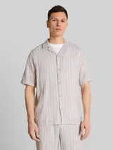 TOM TAILOR DENIM Herren Relaxed Fit Resort Hemd mit Leinenanteil, grau, Gestreift – Bild 4