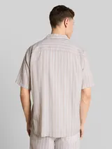 TOM TAILOR DENIM Herren Relaxed Fit Resort Hemd mit Leinenanteil, grau, Gestreift – Bild 5