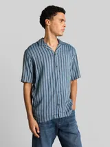 TOM TAILOR DENIM Herren Relaxed Fit Resort Hemd mit Leinenanteil, blau, Gestreift – Bild 4