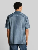 TOM TAILOR DENIM Herren Relaxed Fit Resort Hemd mit Leinenanteil, blau, Gestreift – Bild 5