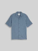 TOM TAILOR DENIM Herren Relaxed Fit Resort Hemd mit Leinenanteil, blau, Gestreift – Bild 3