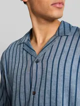 TOM TAILOR DENIM Herren Relaxed Fit Resort Hemd mit Leinenanteil, blau, Gestreift – Bild 6