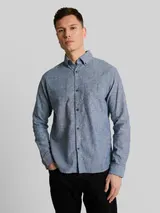 TOM TAILOR DENIM Herren Relaxed Fit Hemd mit Leinenanteil, blau, Meliert – Bild 4