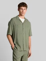 TOM TAILOR DENIM Herren Loose Fit Resort Hemd mit Leinenanteil, grün, Uni – Bild 4