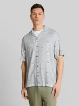 TOM TAILOR DENIM Herren Relaxed Fit Resort Hemd mit Leinenanteil, grün, Palmenprint – Bild 4
