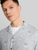 TOM TAILOR DENIM Herren Relaxed Fit Resort Hemd mit Leinenanteil, grün, Palmenprint – Bild 6