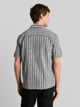 TOM TAILOR DENIM Herren Relaxed Fit Resort Hemd mit Leinenanteil, schwarz, Gestreift – Bild 5