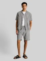 TOM TAILOR DENIM Herren TTRELAXED Shorts mit Leinenanteil, schwarz, Gestreift – Bild 4