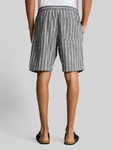 TOM TAILOR DENIM Herren TTRELAXED Shorts mit Leinenanteil, schwarz, Gestreift – Bild 5