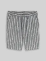 TOM TAILOR DENIM Herren TTRELAXED Shorts mit Leinenanteil, schwarz, Gestreift – Bild 3