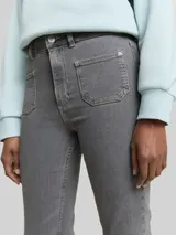 TOM TAILOR DENIM Damen TTAVA FLARED Jeans mit aufgesetzten Taschen, grau, Uni – Bild 6