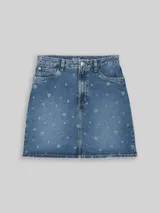 TOM TAILOR DENIM Damen Mini-Jeansrock mit Herz-Print, blau, Uni – Bild 3