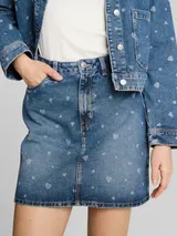 TOM TAILOR DENIM Damen Mini-Jeansrock mit Herz-Print, blau, Uni – Bild 6