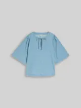TOM TAILOR DENIM Damen Jeansbluse mit Schleifen-Detail, blau, Uni – Bild 3