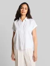 TOM TAILOR Damen Loose Fit Bluse mit Leinenanteil, weiß, Uni – Bild 4