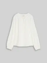 TOM TAILOR Damen Crinkle Bluse mit Bindeband, weiß, Uni – Bild 3