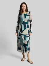 TOM TAILOR Damen Mesh Midi-Kleid mit Muster, grün, Gemustert – Bild 4