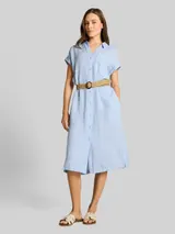 TOM TAILOR Damen Loose Fit Midi-Kleid mit Gürtel, blau, Gestreift – Bild 4