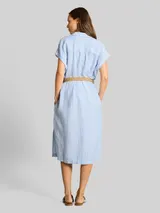 TOM TAILOR Damen Loose Fit Midi-Kleid mit Gürtel, blau, Gestreift – Bild 5