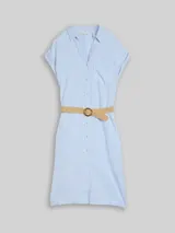 TOM TAILOR Damen Loose Fit Midi-Kleid mit Gürtel, blau, Gestreift – Bild 3