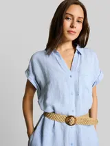TOM TAILOR Damen Loose Fit Midi-Kleid mit Gürtel, blau, Gestreift – Bild 6