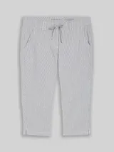 TOM TAILOR Damen Tapered Relaxed Capri Hose mit Kordelzug, blau, Gestreift – Bild 3