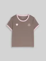 TOM TAILOR Mädchen Cropped T-Shirt mit Herz-Print, braun, Uni – Bild 3