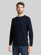 TOM TAILOR Herren Basic Strickpullover mit Rundhalsausschnitt, blau, Uni – Bild 4