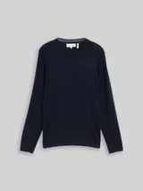 TOM TAILOR Herren Basic Strickpullover mit Rundhalsausschnitt, blau, Uni – Bild 3