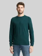TOM TAILOR Herren Basic Strickpullover mit Rundhalsausschnitt, grün, Meliert – Bild 4