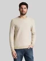 TOM TAILOR Herren Strickpullover aus Baumwolle, beige, Gestreift – Bild 4