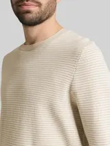 TOM TAILOR Herren Strickpullover aus Baumwolle, beige, Gestreift – Bild 6