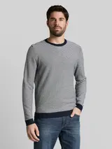 TOM TAILOR Herren Strickpullover aus Baumwolle, blau, Gestreift – Bild 4