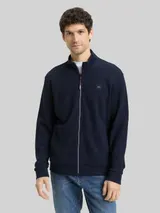 TOM TAILOR Herren Sweatjacke mit Logo-Badge, blau, Uni – Bild 4