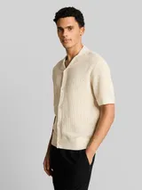 TOM TAILOR DENIM Herren Strickhemd mit Resort Kragen und Knopfleiste, weiß, Uni – Bild 4