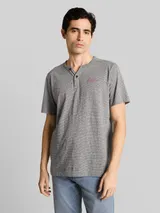 TOM TAILOR Herren Henley T-Shirt mit feinem Streifenmuster, weiß, Gestreift – Bild 4